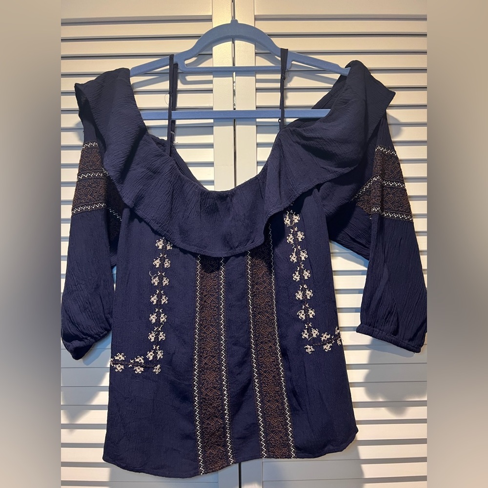 AMERICAN EAGLE Off Shoulder Shirt, Blue, L